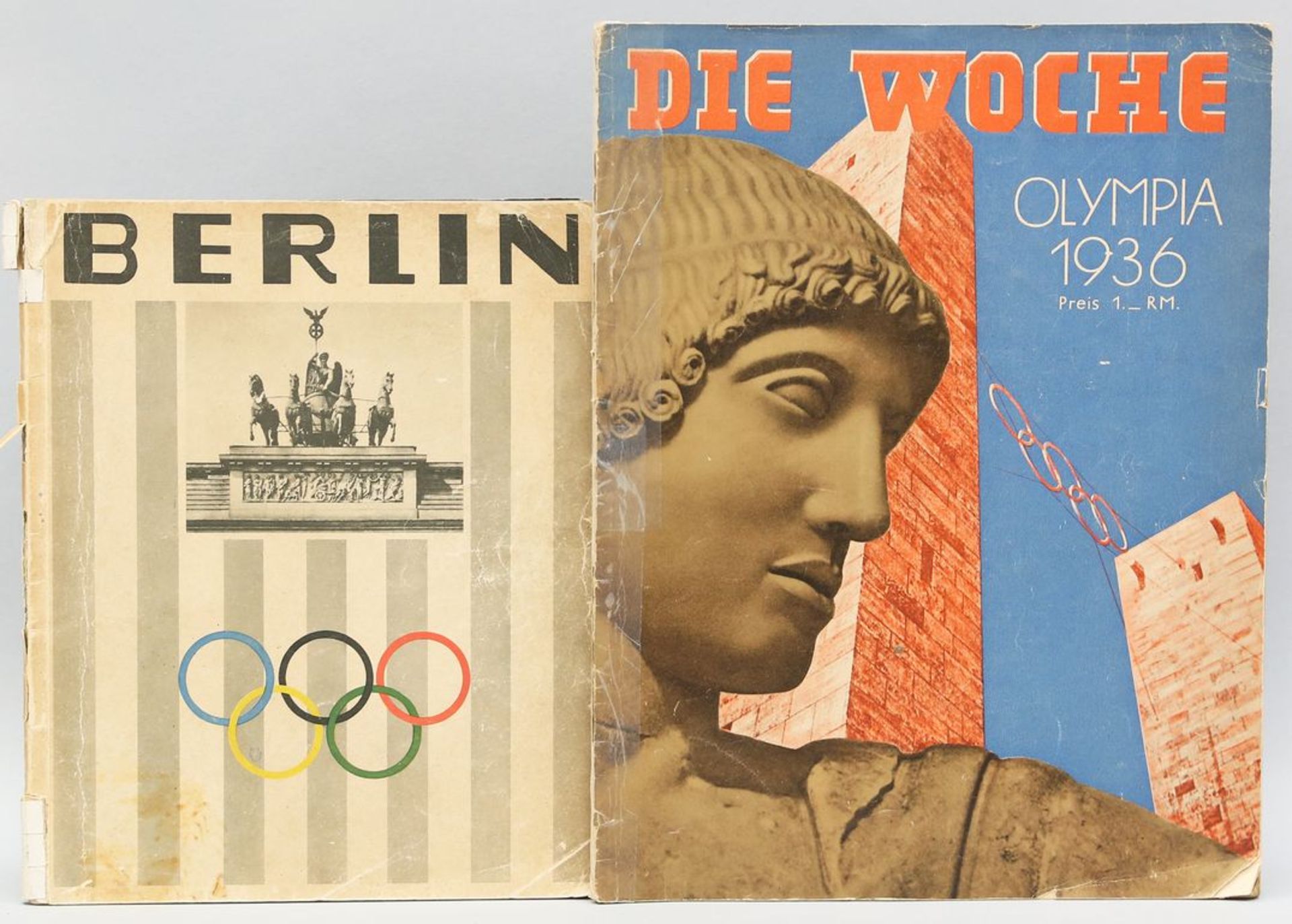 Ausgabe "Die Woche Olympia 1936" und Stadtführer Berlin anlässlich der Olympiade. Gebrauchsspuren.