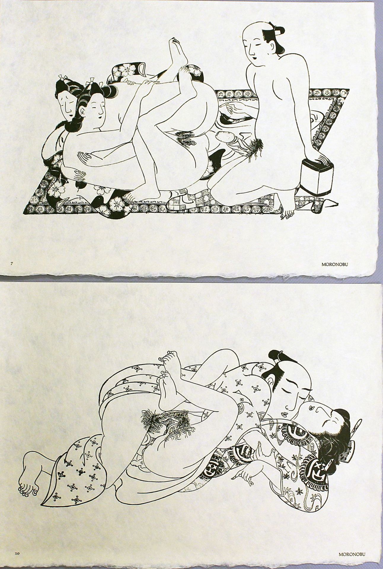 Mappe "Japanische erotische Holzschnitte". In Kassette mit Textilbespannung 24 durchnummerierte