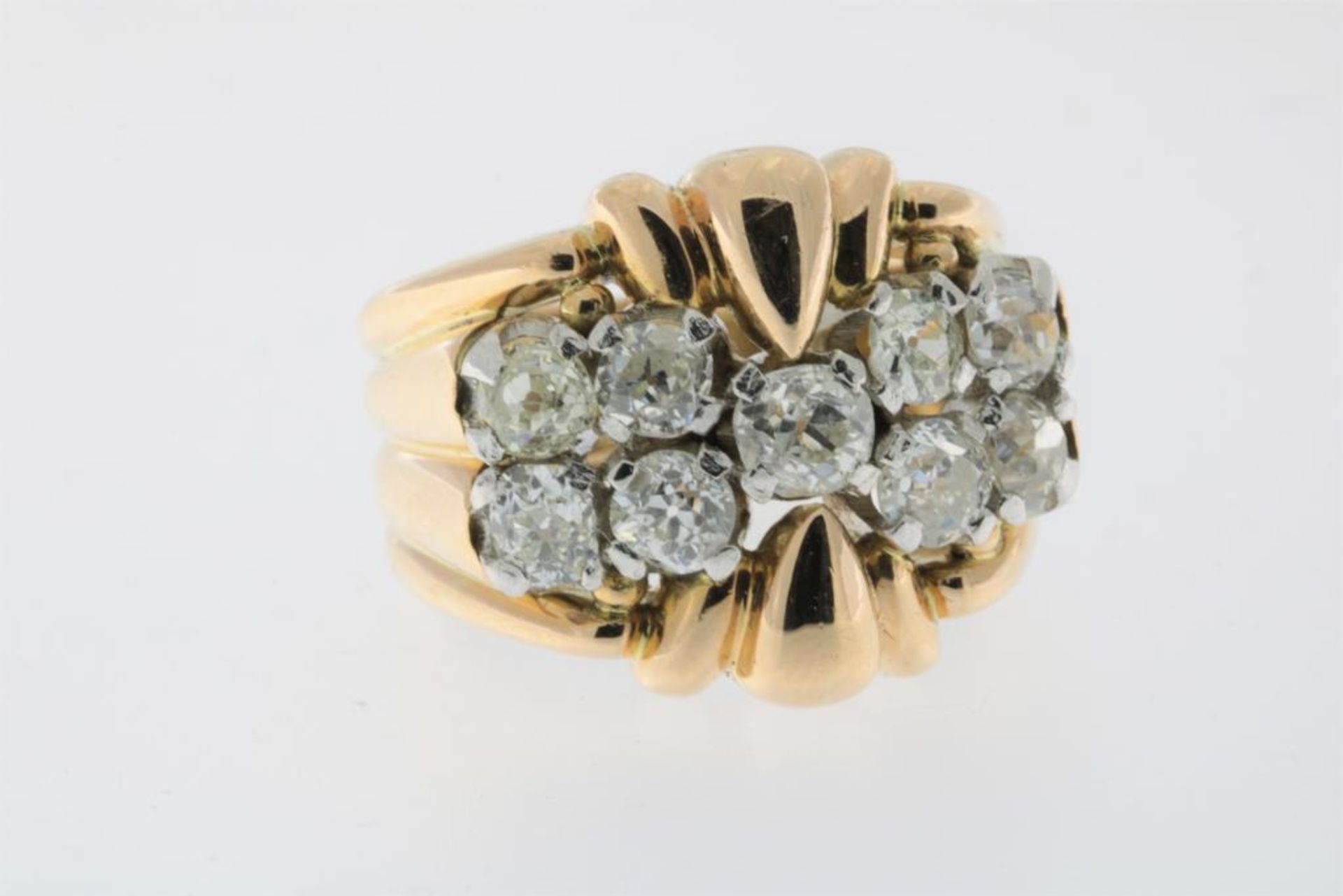 Geelgouden ring, art deco, met diamanten