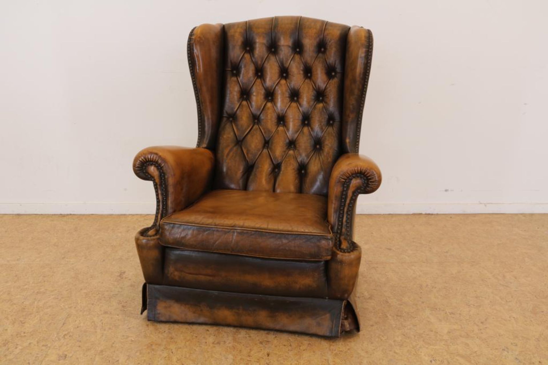 Chesterfield leren oorfauteuil