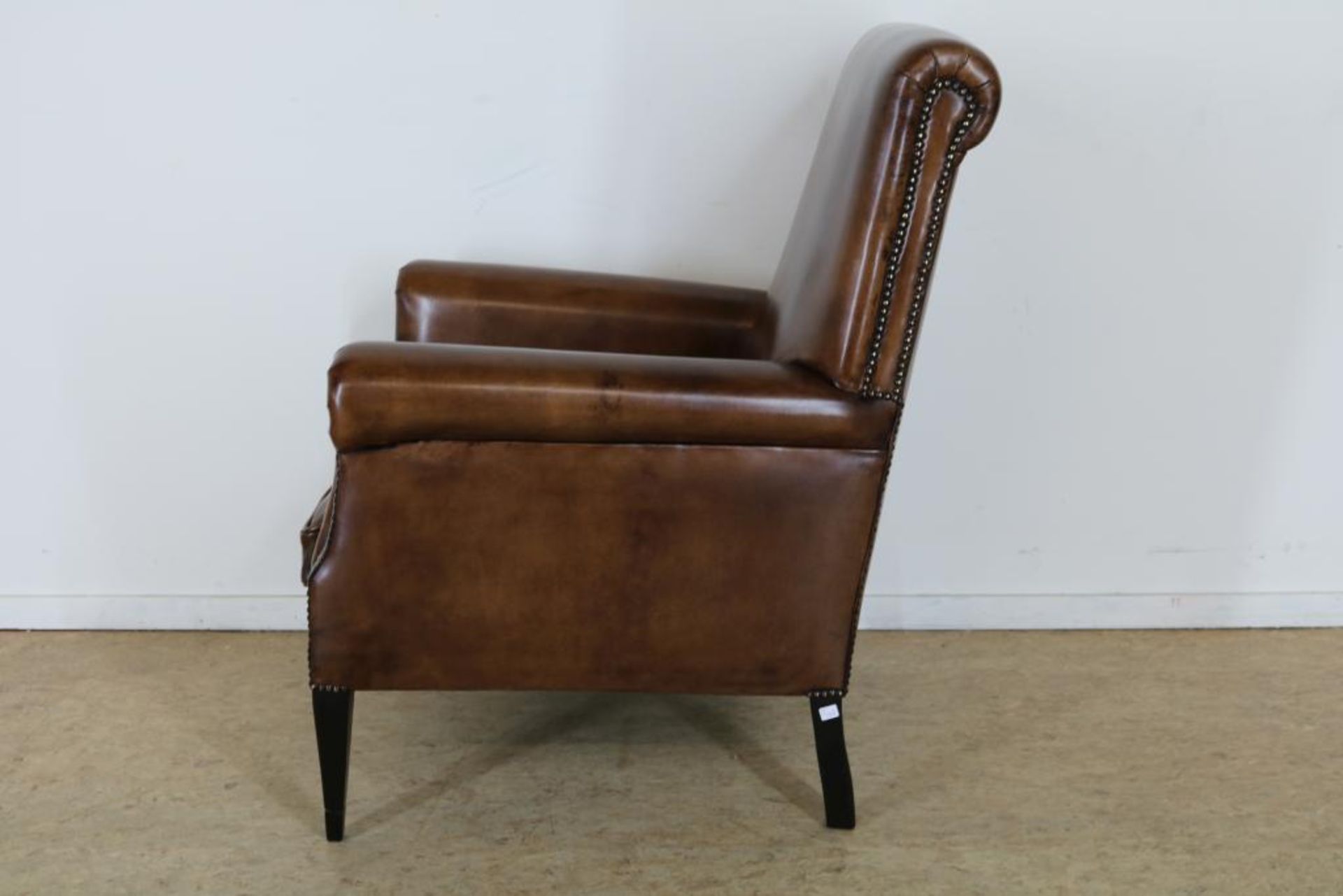 Armfauteuil bekleed met bruin leer - Image 4 of 4