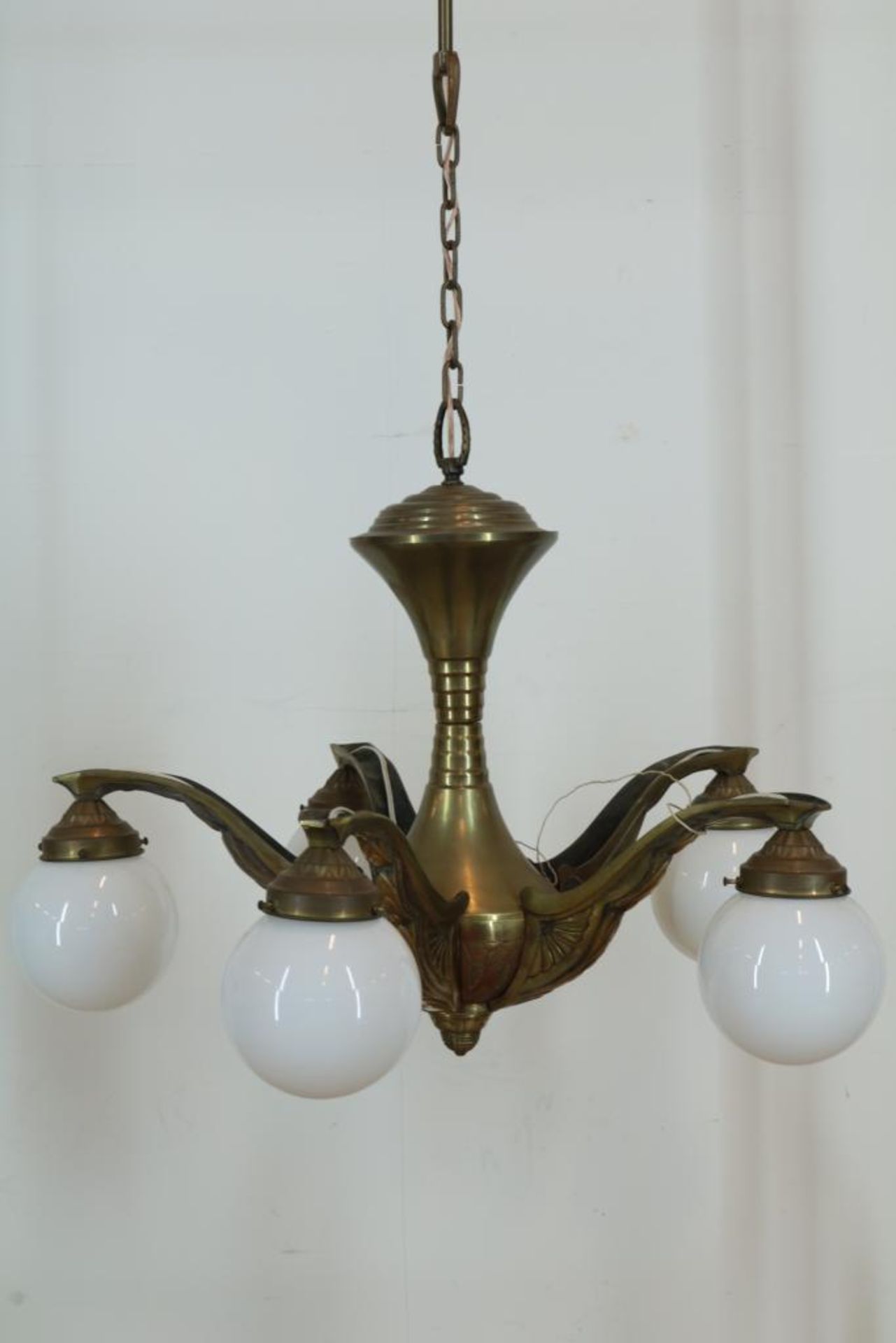 Art Deco bronzen 5-lichts hanglamp