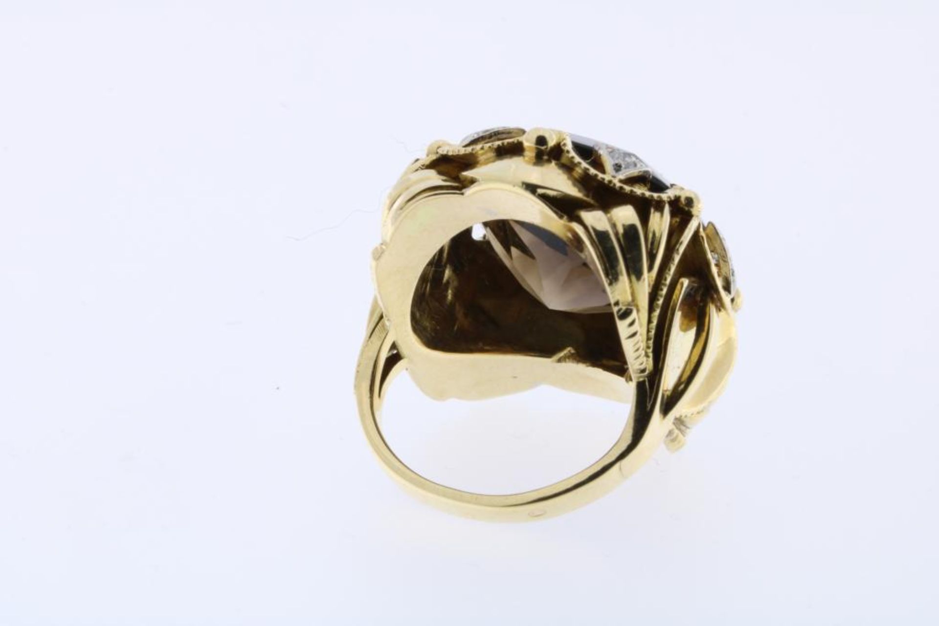 Gouden ring bezet met imitatie rookkwart - Image 2 of 3