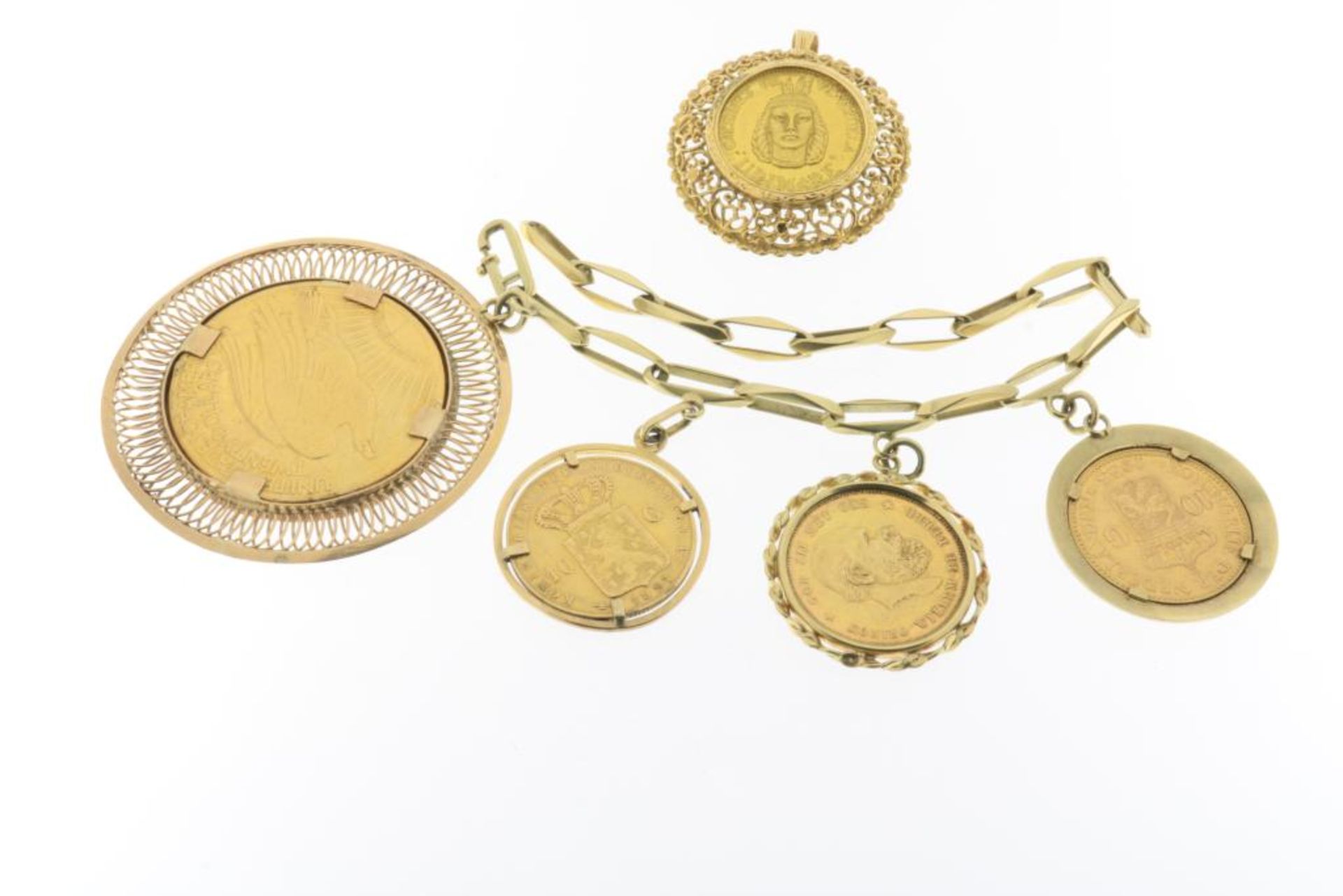 Geelgouden armband en broche met munten - Image 3 of 3