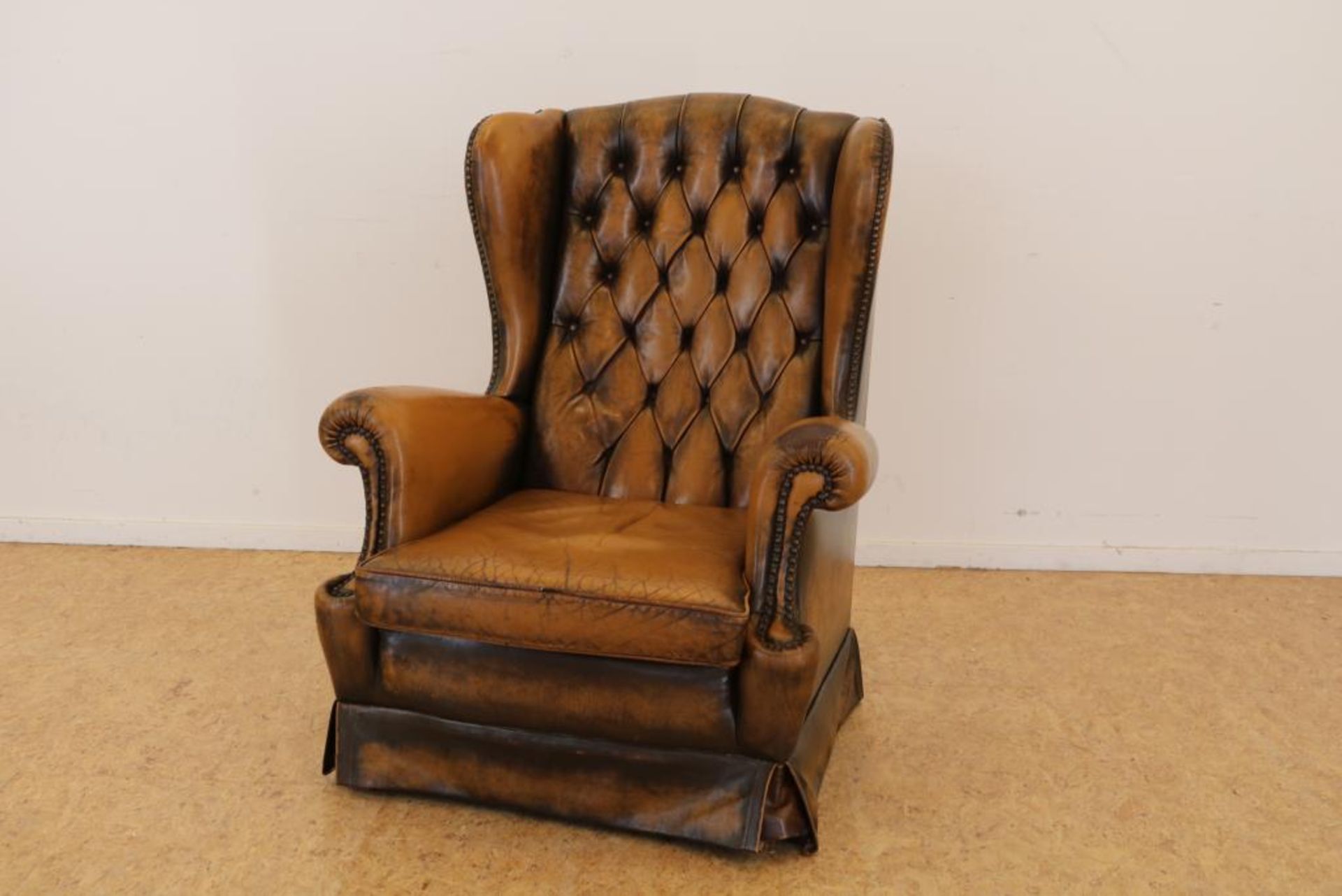 Chesterfield leren oorfauteuil