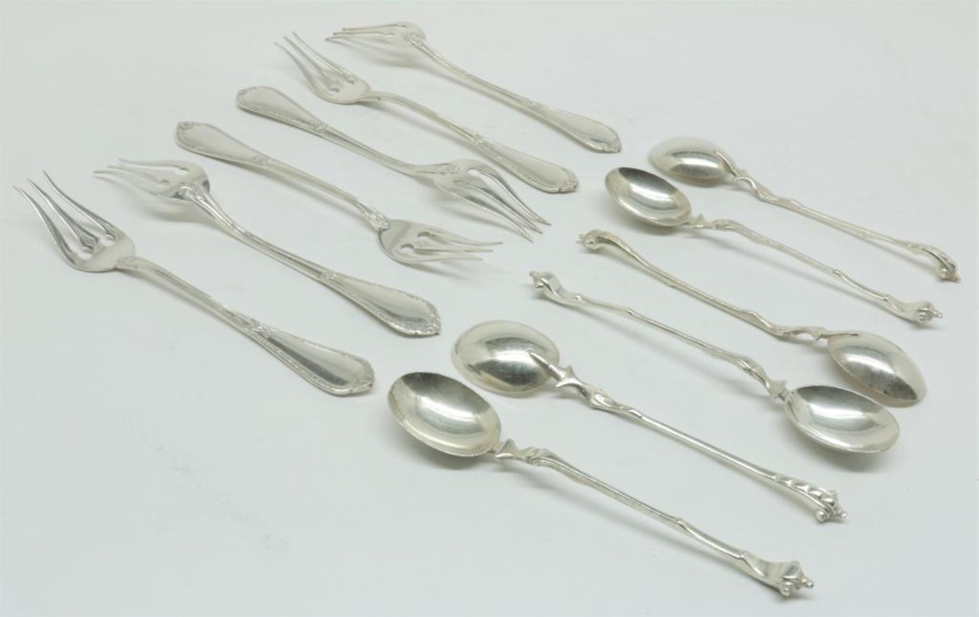 Zilveren dessert lepel en vorkjes
