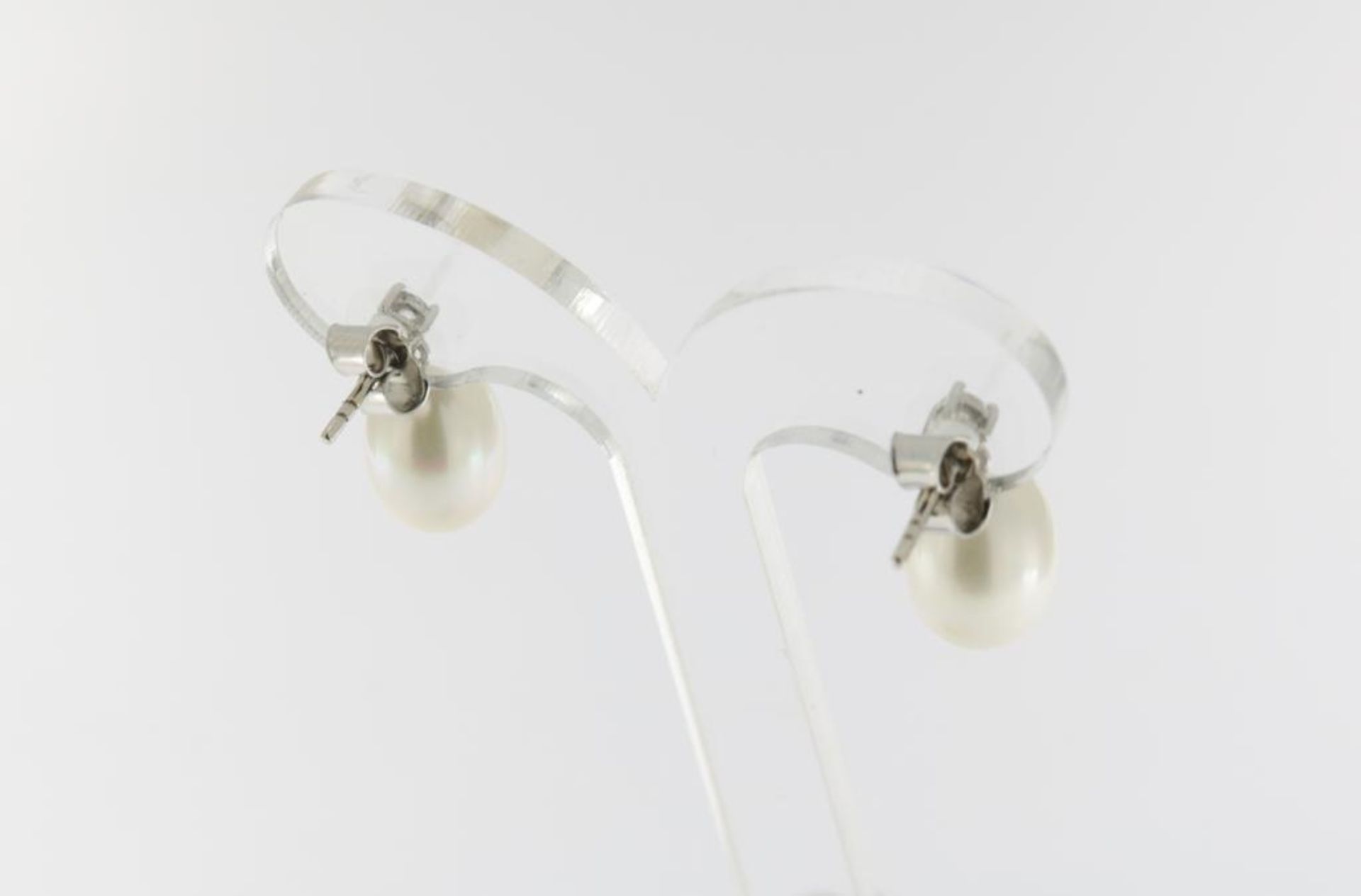 Witgouden oorbellen met parel en diamant - Bild 2 aus 2