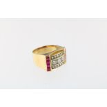 Gouden Art Deco ring, diamant en robijn