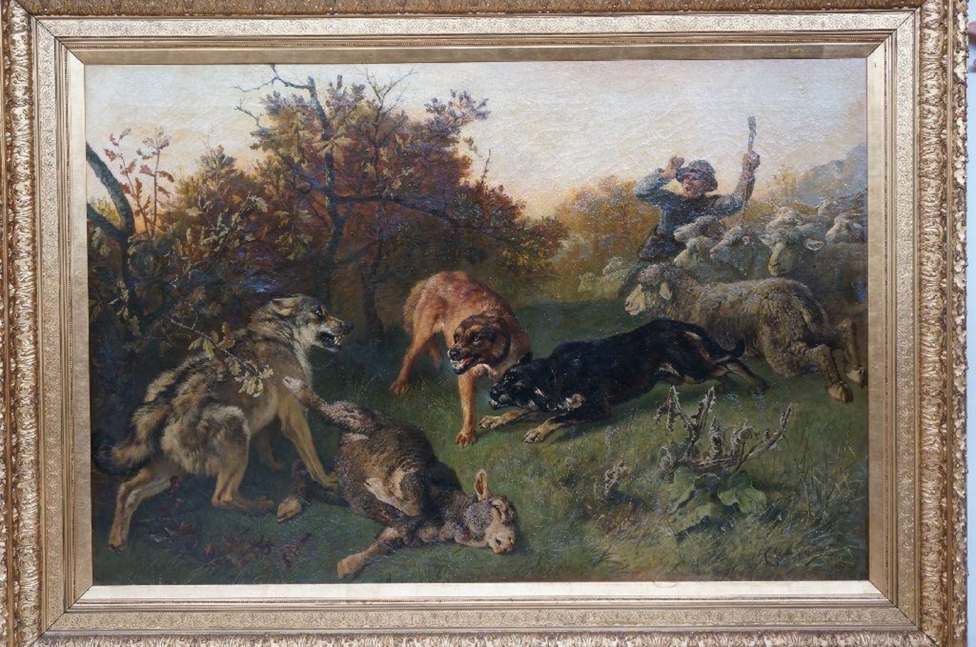 Schilderij: wolf met prooi