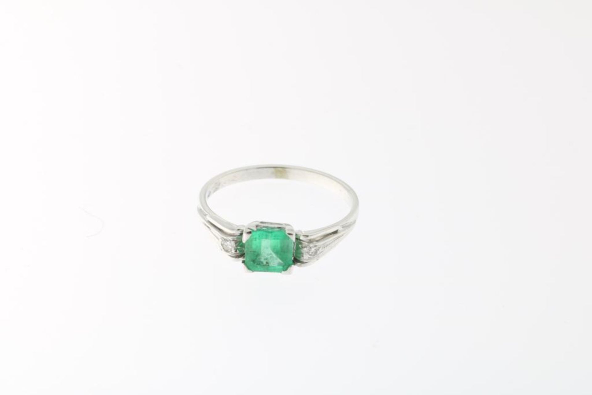 Witgouden ring met smaragd en diamant - Bild 3 aus 3