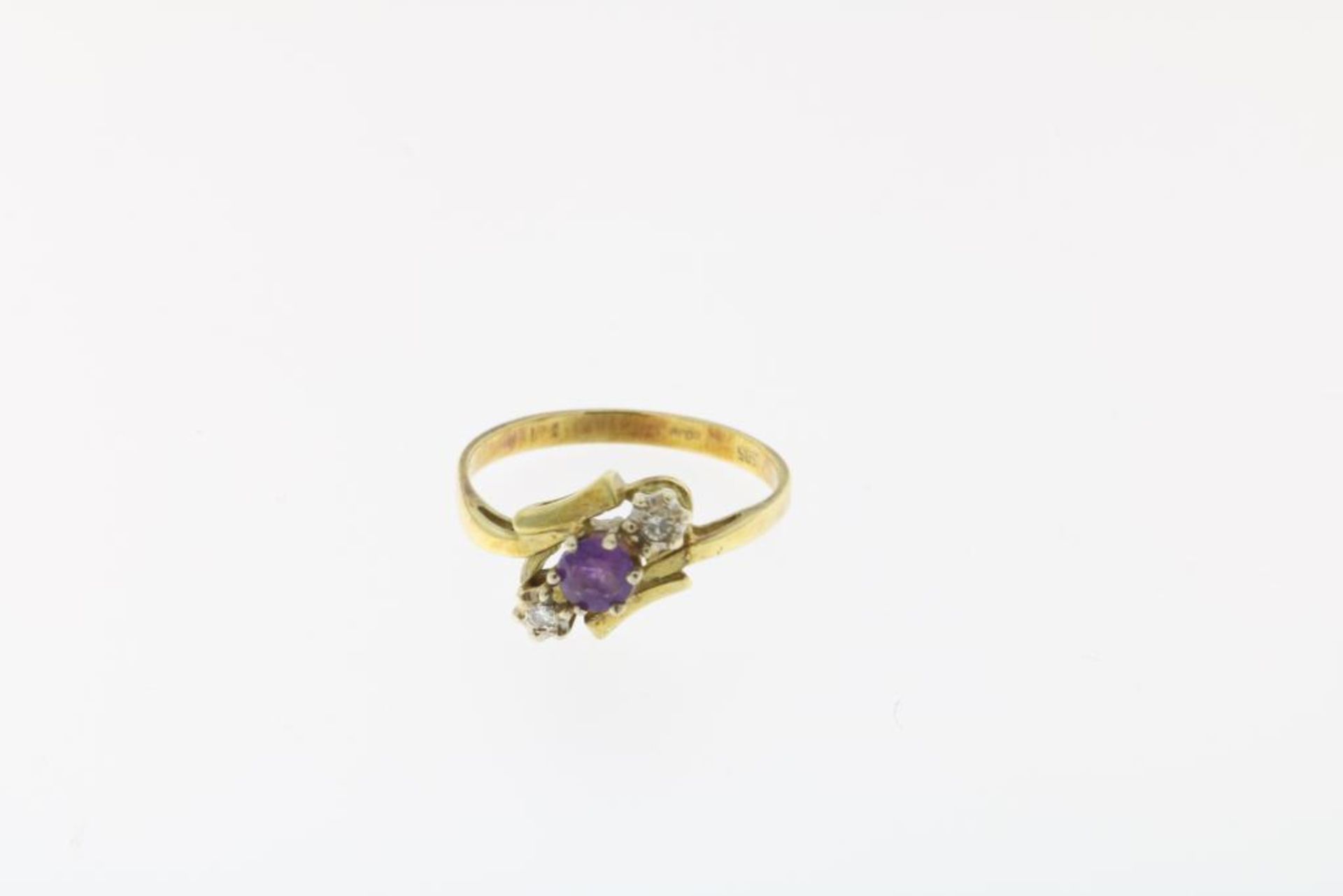 Geelgouden ring met diamant en amethist - Bild 3 aus 3