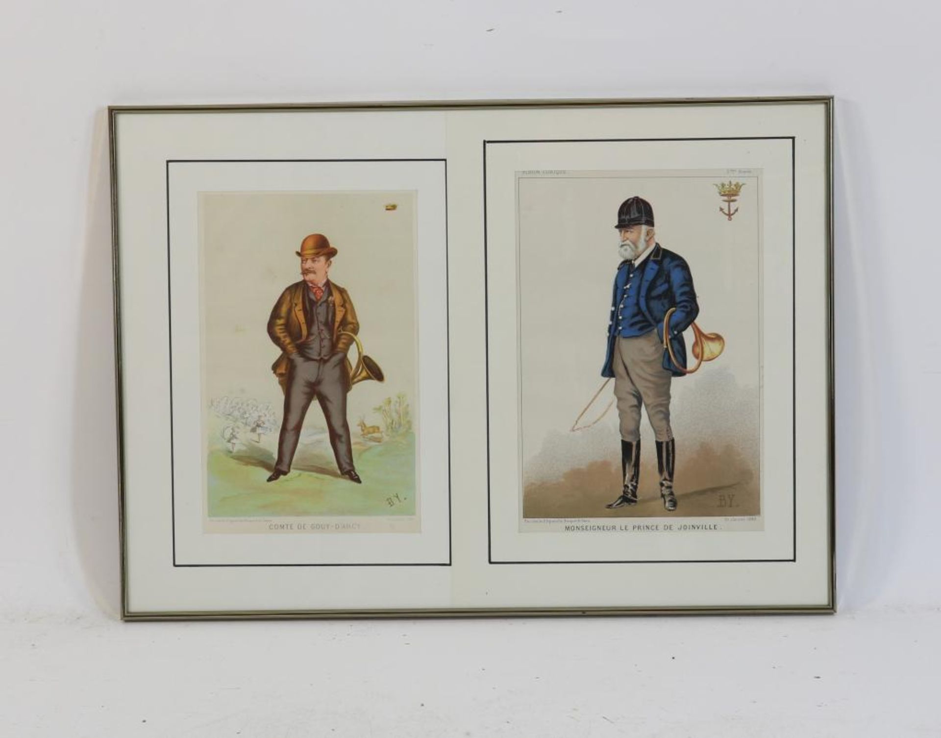 2 litho's met afbeelding van jagers