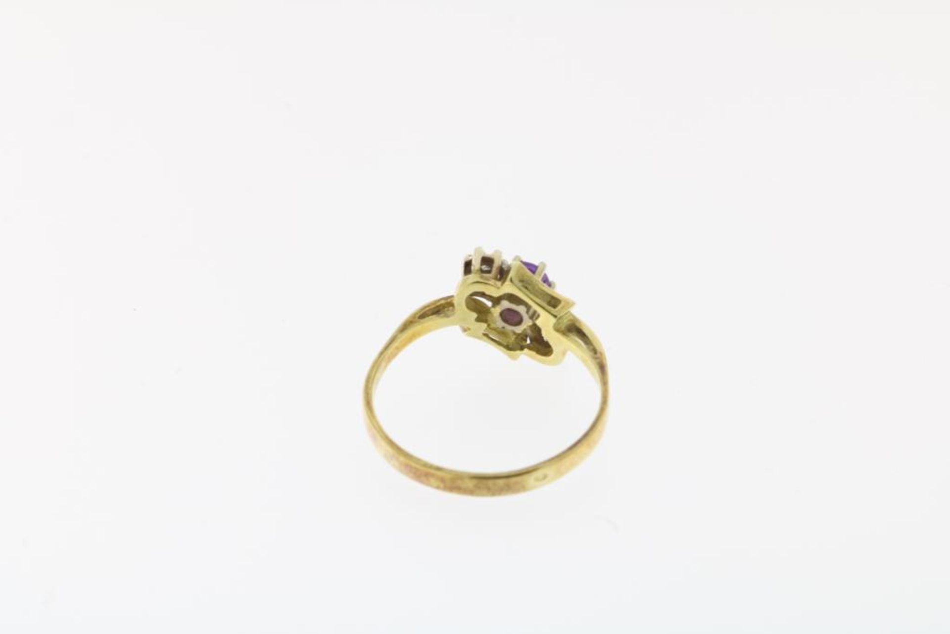 Geelgouden ring met diamant en amethist - Bild 2 aus 3