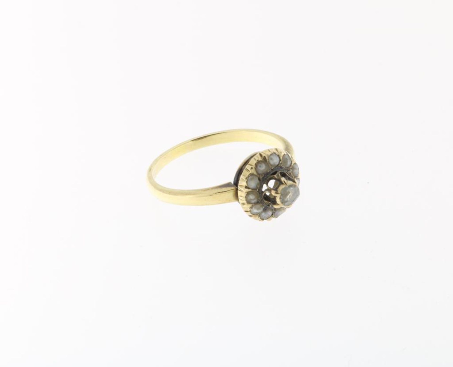 Gouden entourage ring, diamant en parels - Bild 2 aus 5