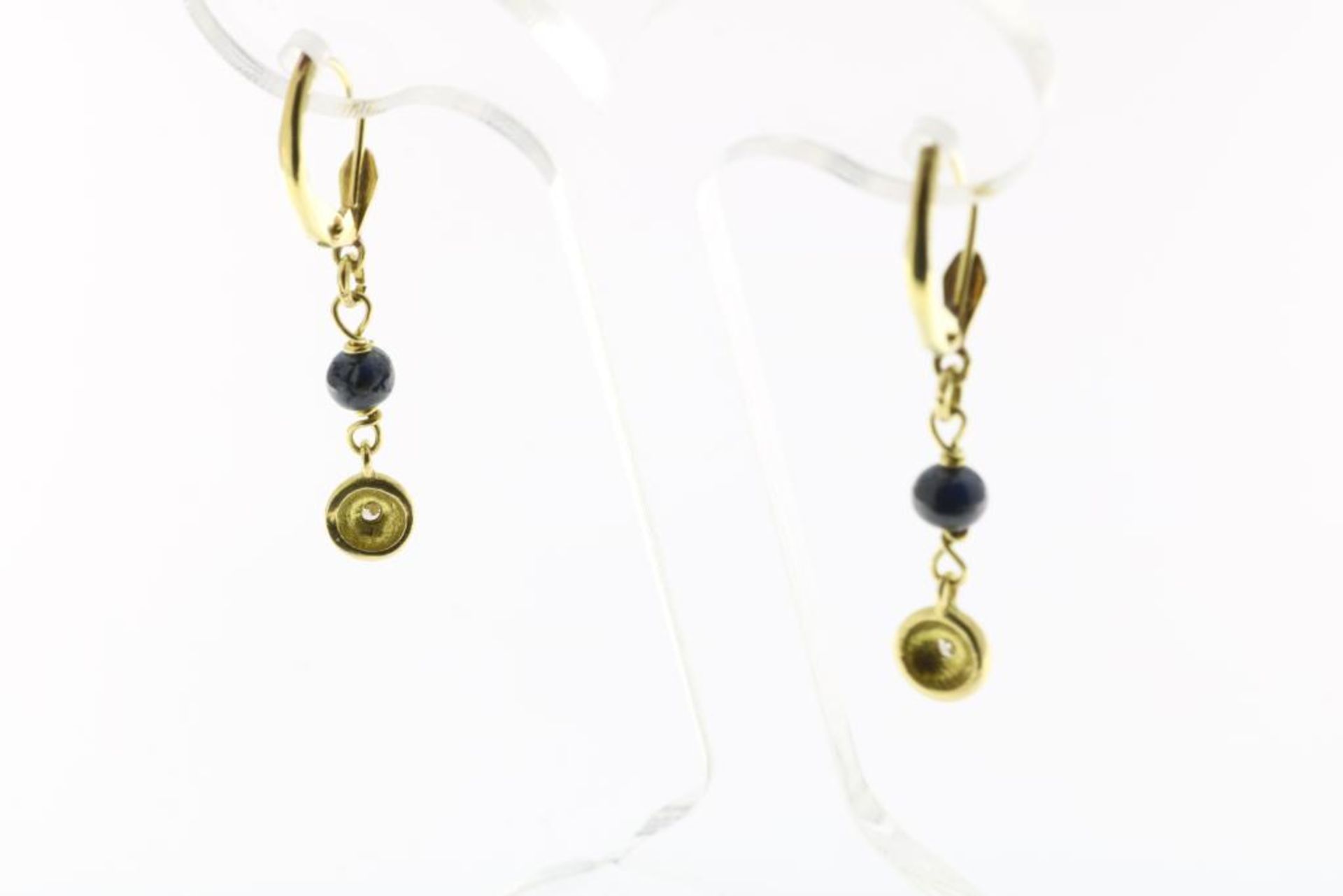 Gouden oorbellen, saffier en diamant - Image 2 of 2