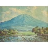 Basar, vulkaan Indonesië. aquarel