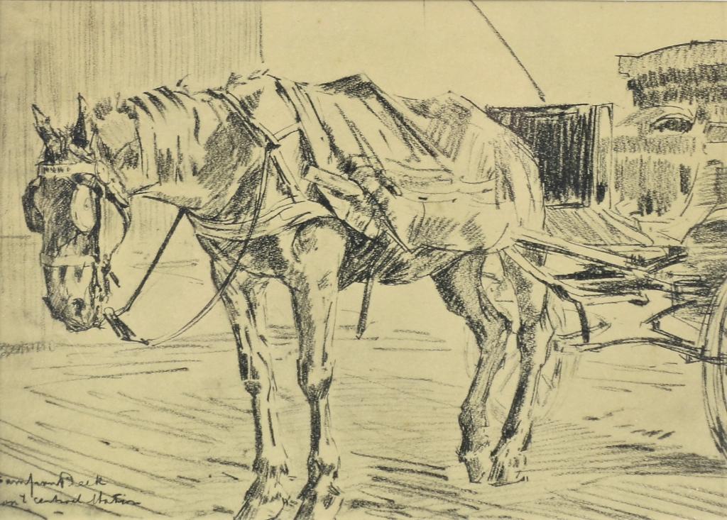 van Beek, paard met koets, tekening