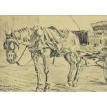 van Beek, paard met koets, tekening