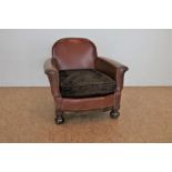 Fauteuil bekleed met bruin leer