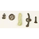 An antique bronze double phallus, possibly Roman and an antique small phallus amulet