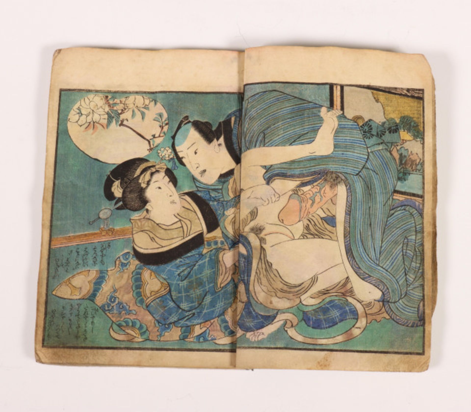 Japan, Shunga boekje met zes dubbele houtsnede en kalligrafie, Meiji periode, - Bild 4 aus 5