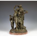 model Clodion , groen gepatineerd bronzen sculptuur, 19e eeuw;