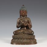 China, een bronzen figuur van Boeddha, Ming-dynastie,