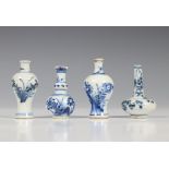 China, vier blauw-wit porseleinen miniatuurvazen en diverse kop en schotels, 18e eeuw