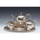 Zesdelig thee- en koffieservies met parelrand, 19e eeuw,