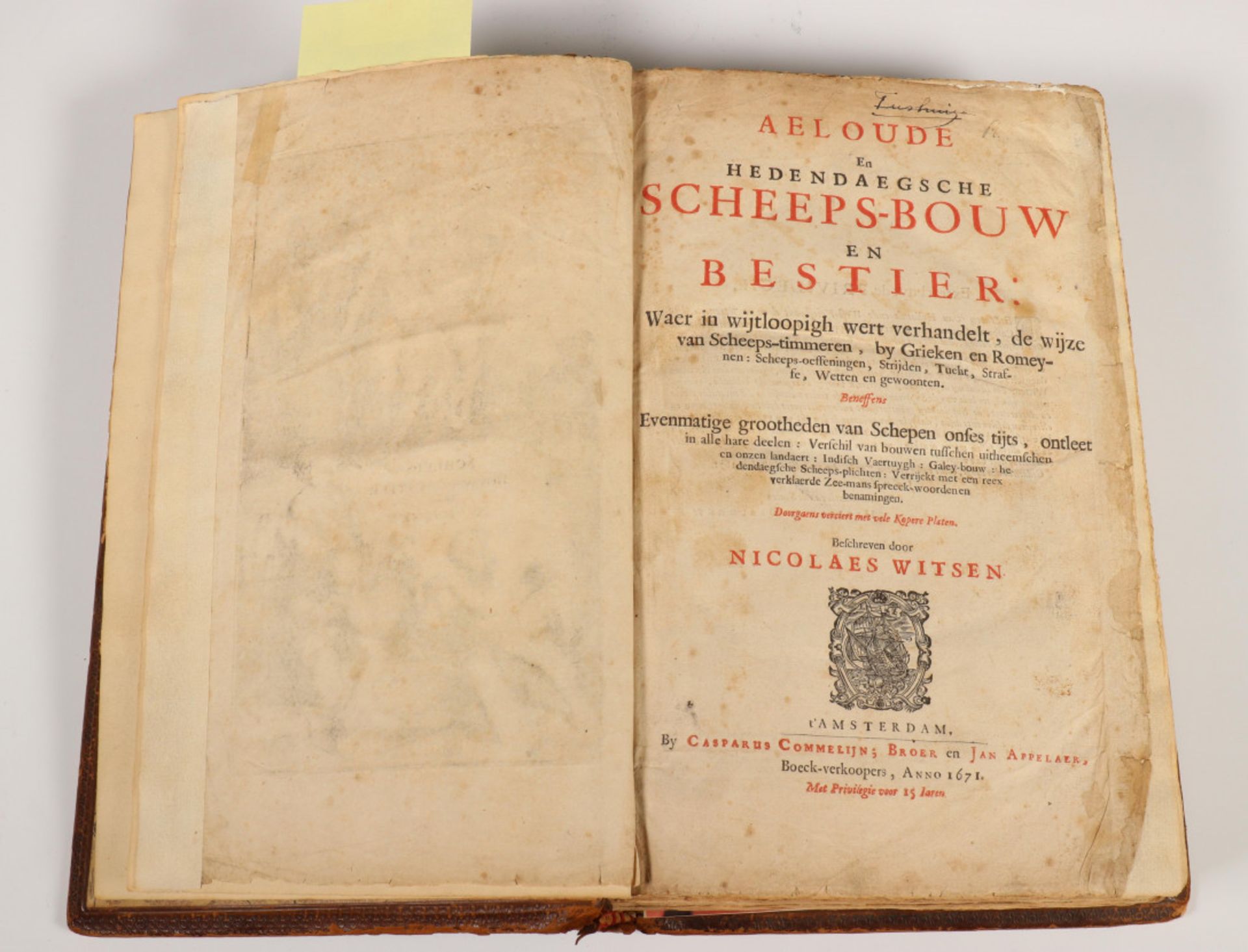 Antiquarisch werk 'Aeloude en Hedendaegsche Scheepsbouw en Bestier' door Nicolaes Witsen, 1671;
