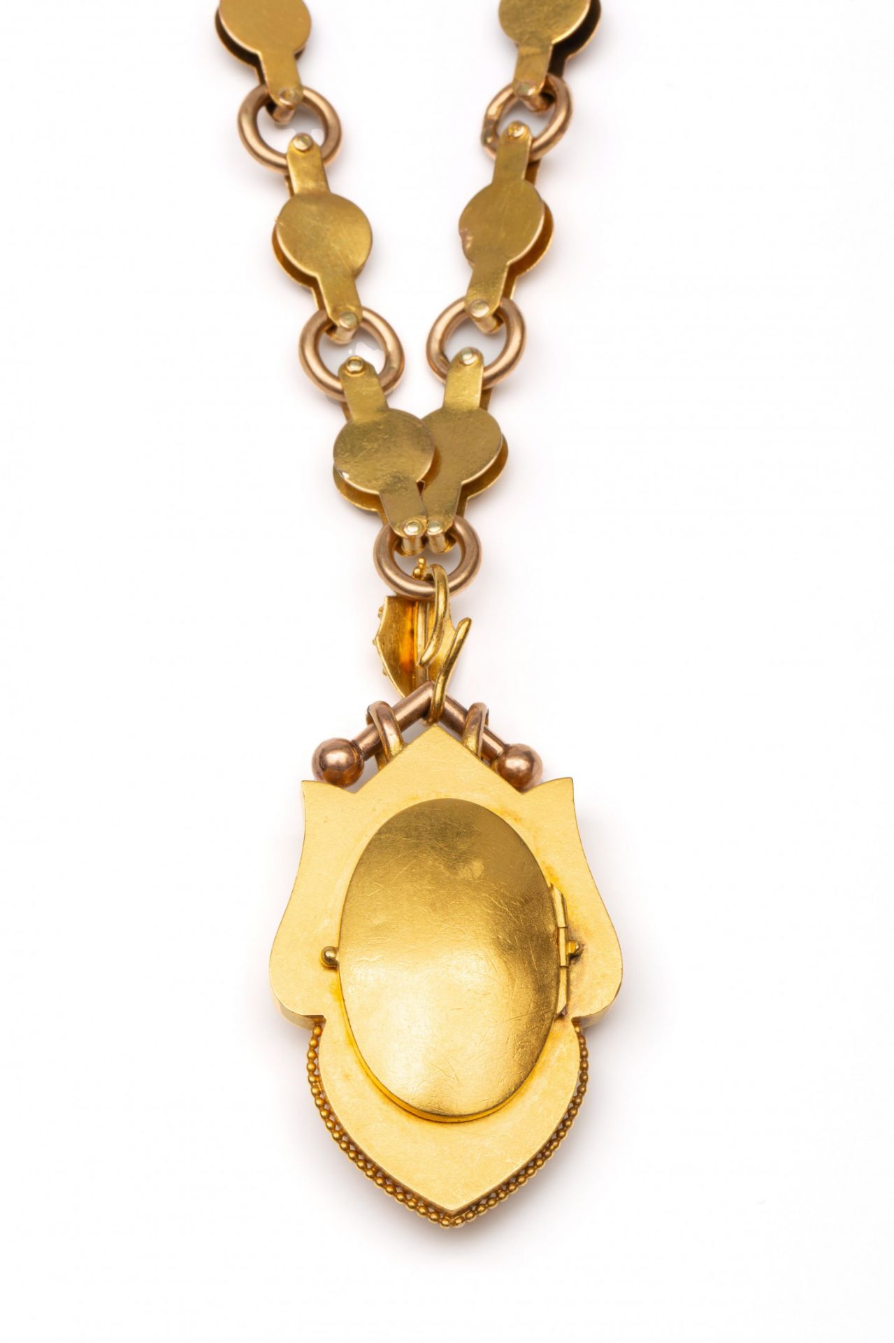 14krt. Gouden medaillonhanger aan collier, 19e eeuw, - Image 3 of 3
