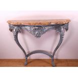 Blauw-grijs gelakt houten consoletafel in Louis XV-stijl, 19e eeuw,