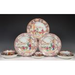 China, negen stuks famille rose porselein, 18e eeuw,