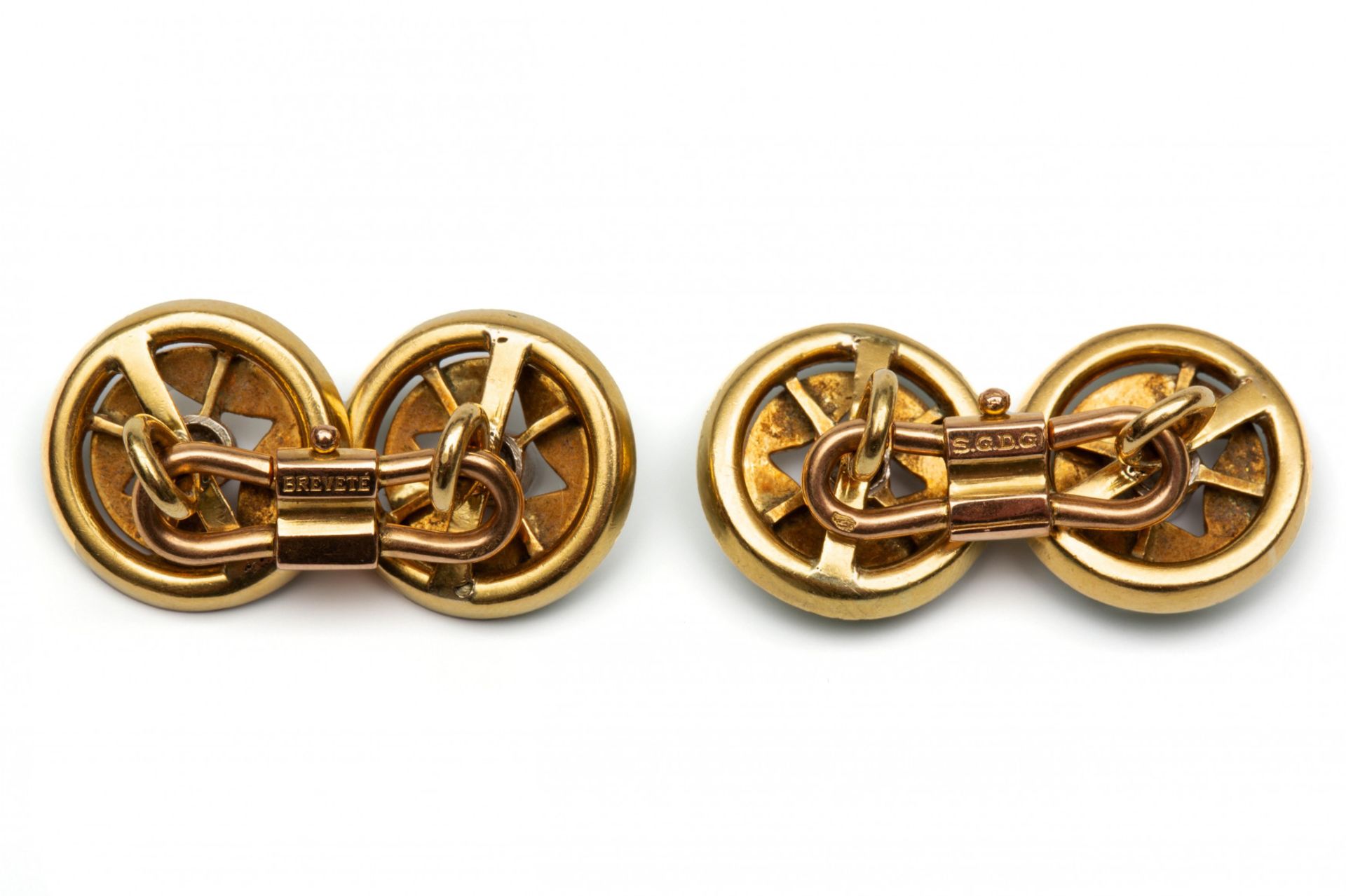 Paar 18krt. gouden manchetknopen, Art-Deco, - Image 2 of 2