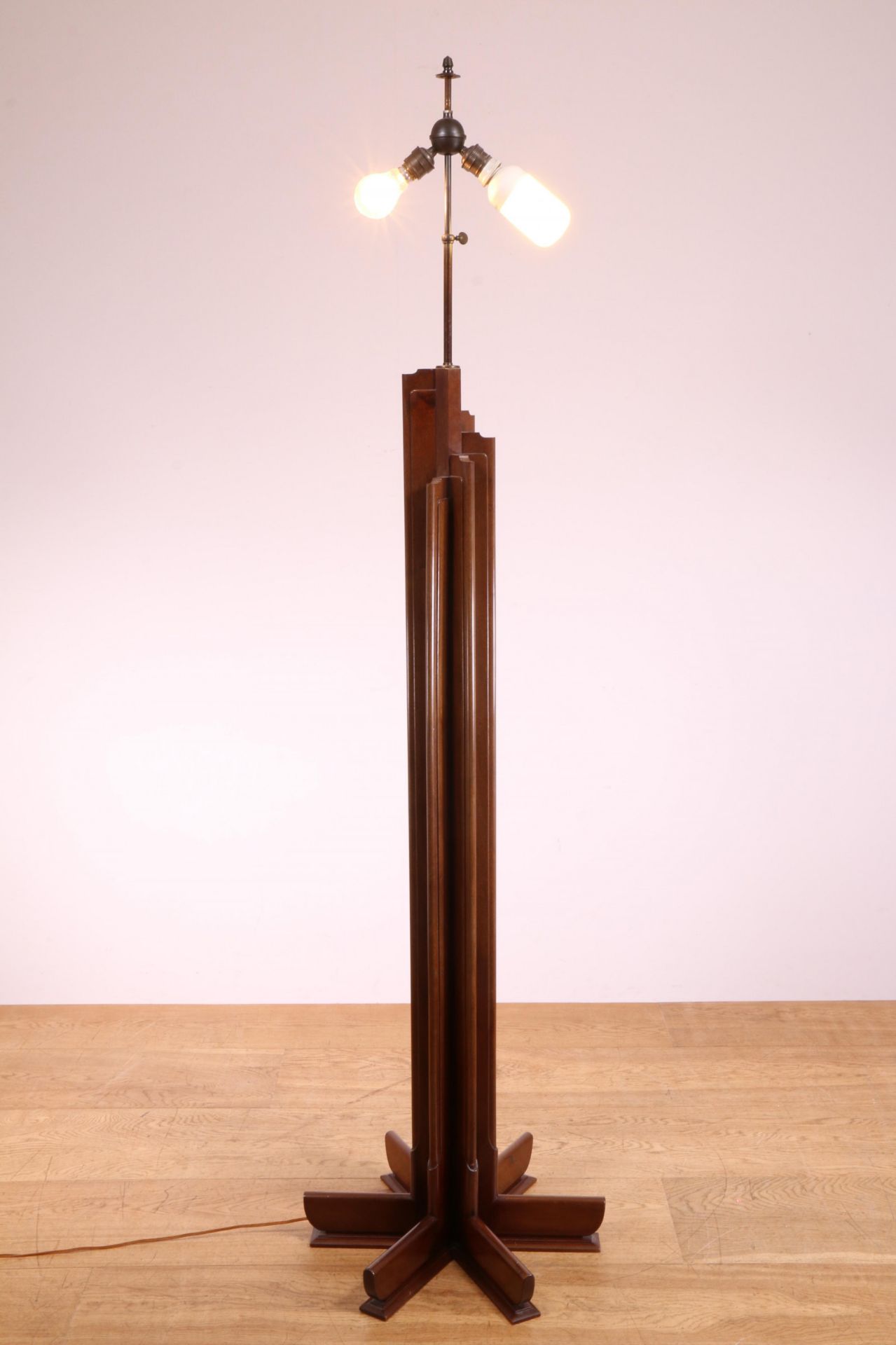 Zesribbige mahoniehouten staande schemerlamp, ca. 1930, - Image 7 of 7