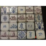 Collectie van twintig blauw-wit en mangaan tegels, 17e t/m 19e eeuw,