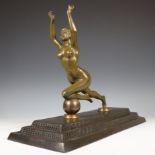 België, bronzen sculptuur 'naakte vrouw', ges. H. Calot, Art Deco, ca. 1925;