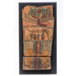 Egypt, a two part wooden sarcophagus panel, Late Period, Prolemaic, 664-30 BC.