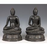 Paar decoratieve bronzen Boeddha sculpturen, 20e eeuw
