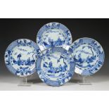 China, een set van vier blauw-wit porseleinen borden, Kangxi,