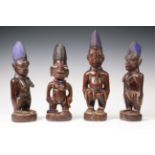 Nigeria, Yoruba, Oyo, Ilorin, male ere ibeji, with metal inlaid eyes, beaded ornaments and three twi