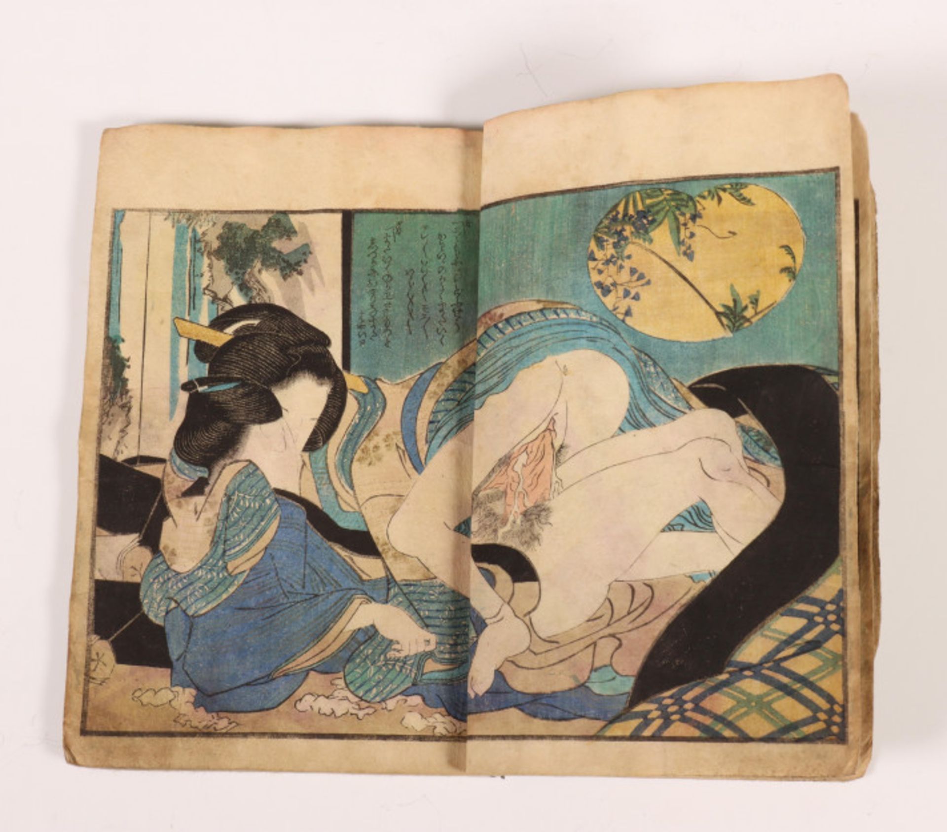Japan, Shunga boekje met zes dubbele houtsnede en kalligrafie, Meiji periode, - Bild 5 aus 5
