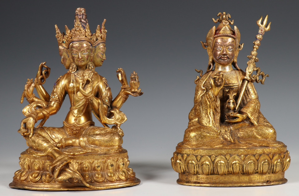 Tibet, twee verguld bronzen figuren, 20e eeuw,