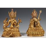 Tibet, twee verguld bronzen figuren, 20e eeuw,