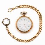 14krt. Gouden remontoirhorloge en een 14krt. gouden horlogeketting, eind 19e eeuw.