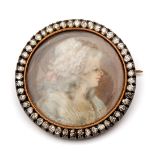 18krt. Roségouden en zilveren broche met portret miniatuur