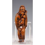 Japan, een houten netsuke van Chokaro Sennin, Edo periode, 18e eeuw,