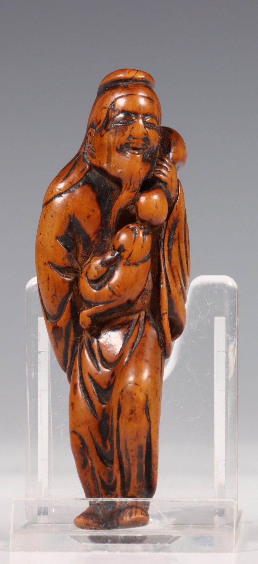 Japan, een houten netsuke van Chokaro Sennin, Edo periode, 18e eeuw,