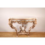 Verguld en wit laqué houten consoletafel in Louis XVI-stijl,