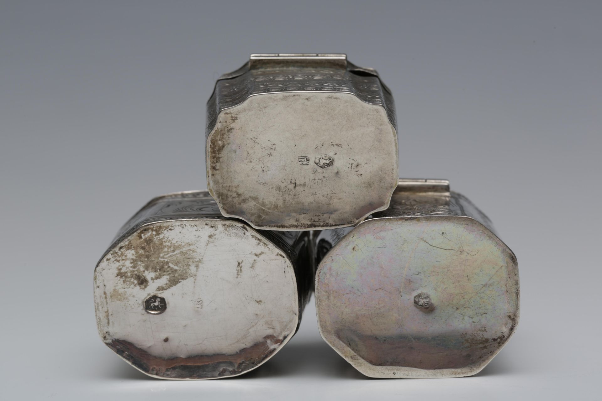 Drie diverse loderein doosjes, Biedermeier en later, - Image 3 of 3